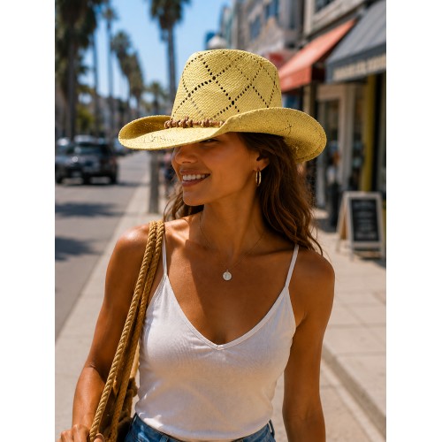 Straw Cowboy Hats: Shapeable Woven Paper Straw - Natural - HT-ST2301NT